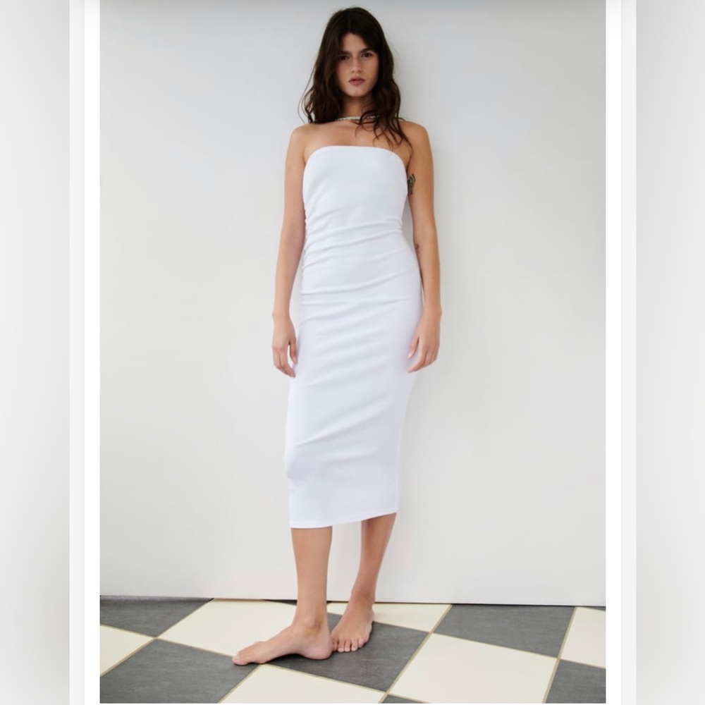 Zara White Midi Strapless Dress REF. 5644/806